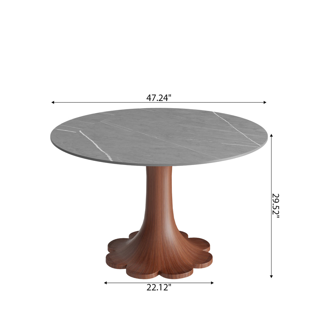 Liora Walnut Round Solid Wood Pedestal Dining Table with Gray Stone Top - image 5