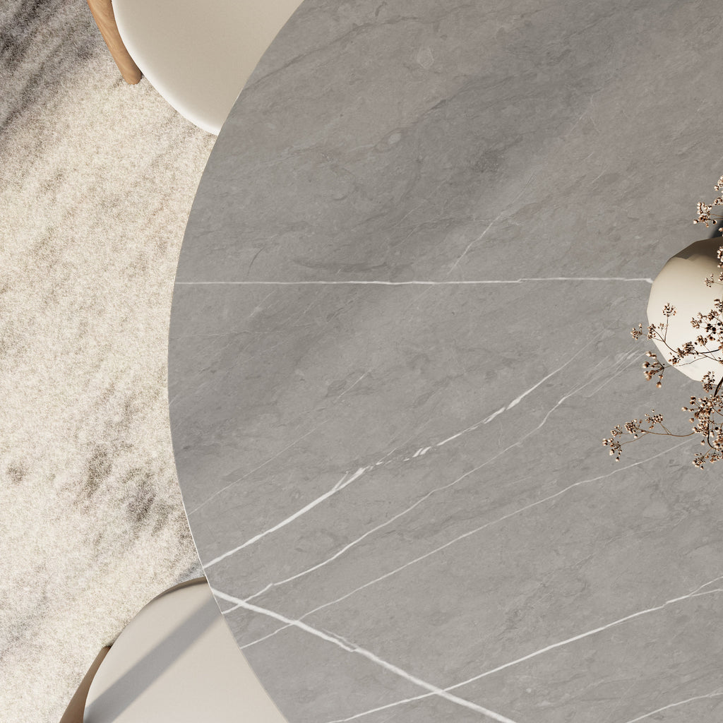 Liora Walnut Round Solid Wood Pedestal Dining Table with Gray Stone Top - image 8