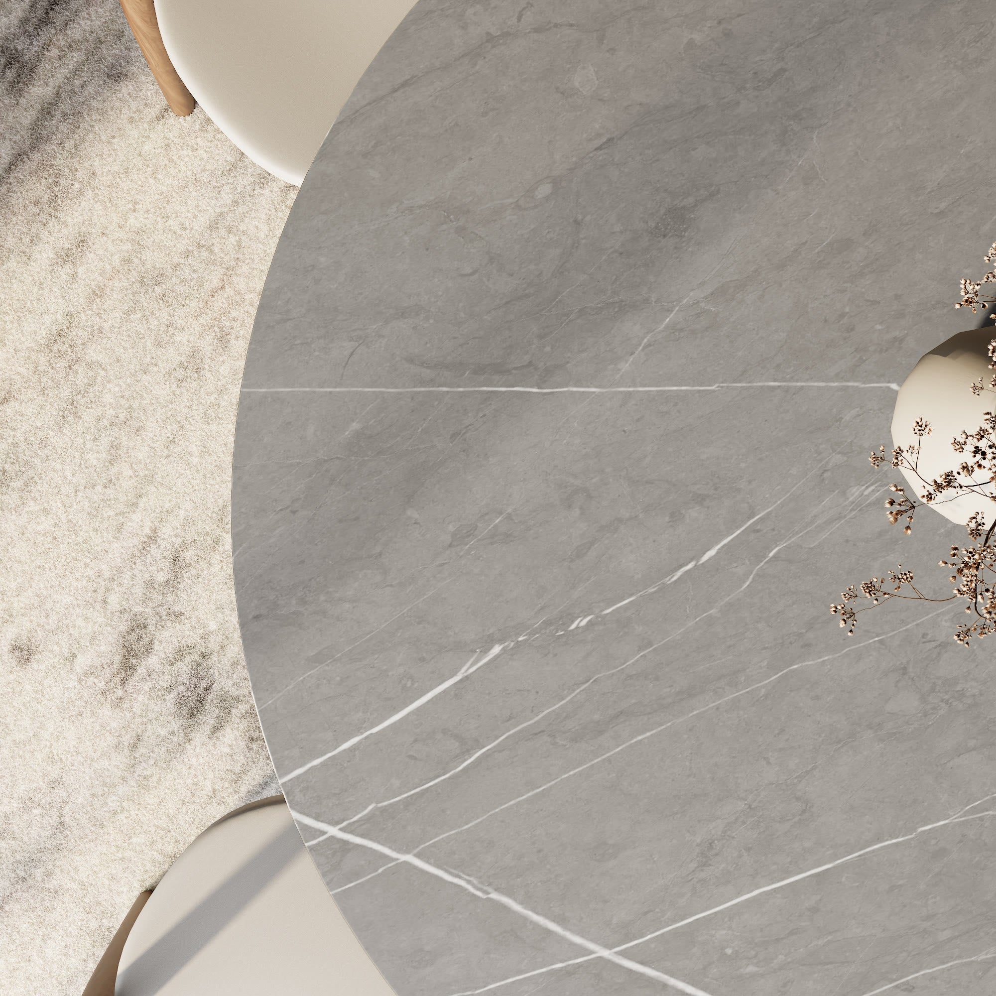 Liora Walnut Round Solid Wood Pedestal Dining Table with Gray Stone Top - image 8