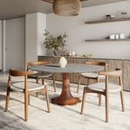 Liora Walnut Round Solid Wood Pedestal Dining Table with Gray Stone Top - image 3