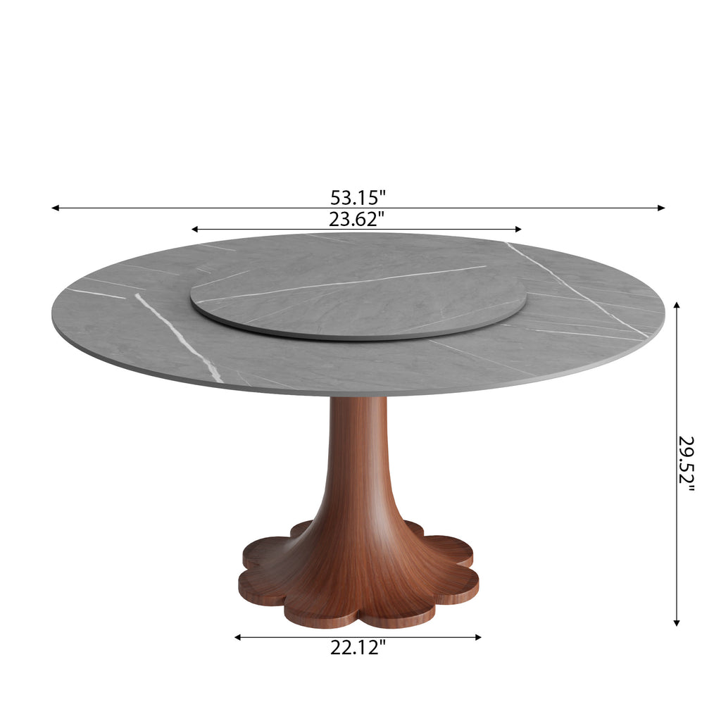 Liora Walnut Round Solid Wood Pedestal Dining Table with Gray Stone Top and Removable Lazy Susan - image 5