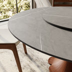 Liora Walnut Round Solid Wood Pedestal Dining Table with Gray Stone Top and Removable Lazy Susan - image 2