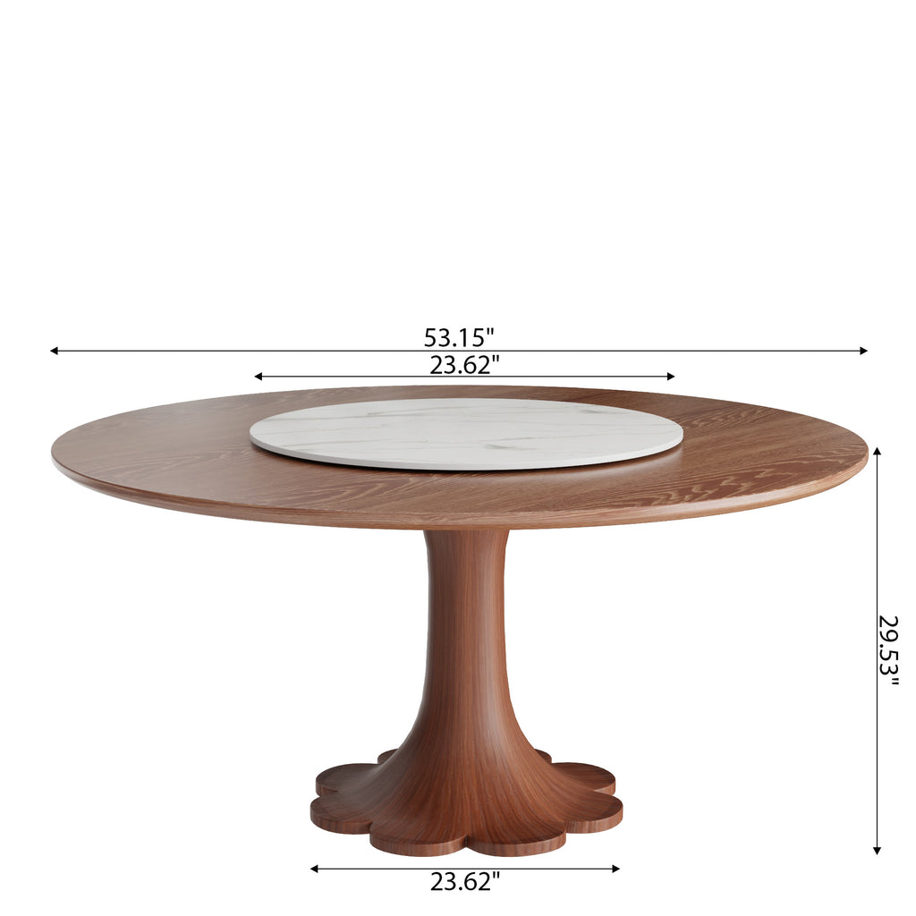 Liora Walnut Round Solid Wood Pedestal Dining Table with Solid Wood Top and Snow White Stone Removable Lazy Susan - image 5