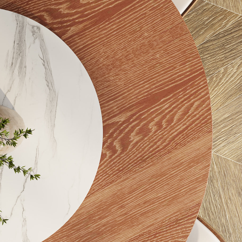Liora Walnut Round Solid Wood Pedestal Dining Table with Solid Wood Top and Snow White Stone Removable Lazy Susan - image 7
