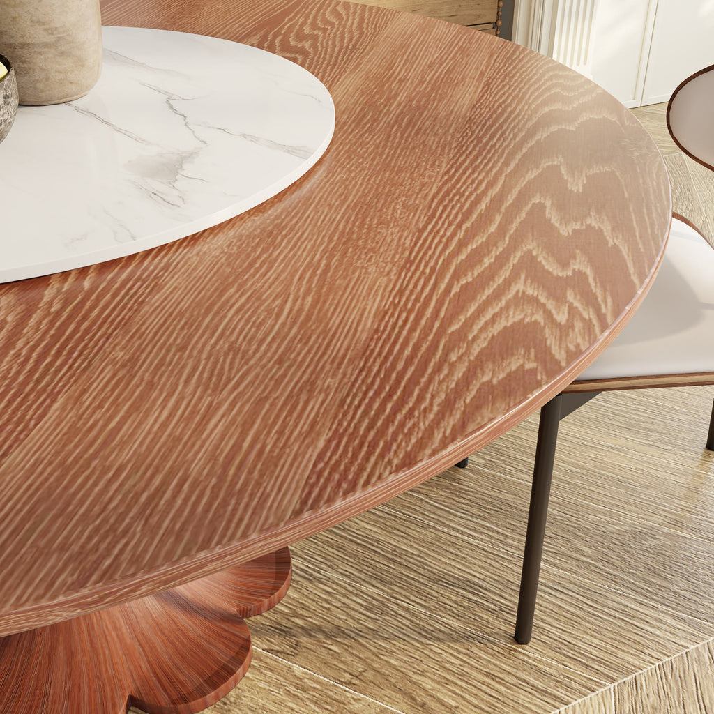 Liora Walnut Round Solid Wood Pedestal Dining Table with Solid Wood Top and Snow White Stone Removable Lazy Susan - image 2