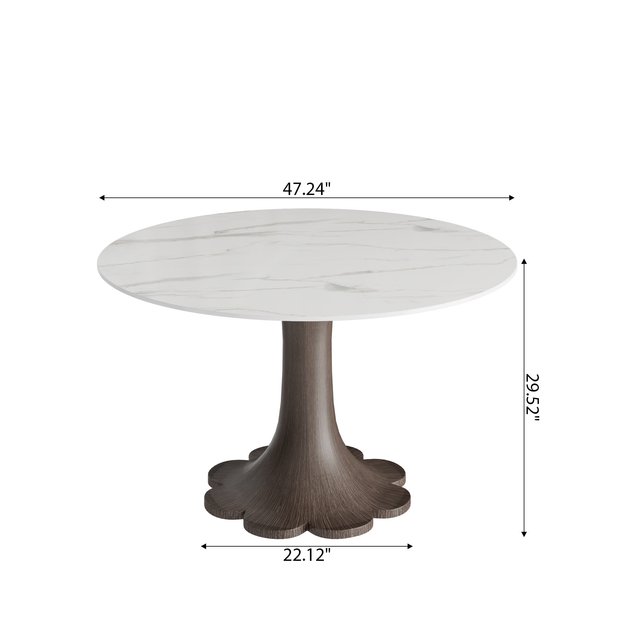 Liora Dark Walnut Round Solid Wood Pedestal Dining Table with Snow White Stone Top - image 5