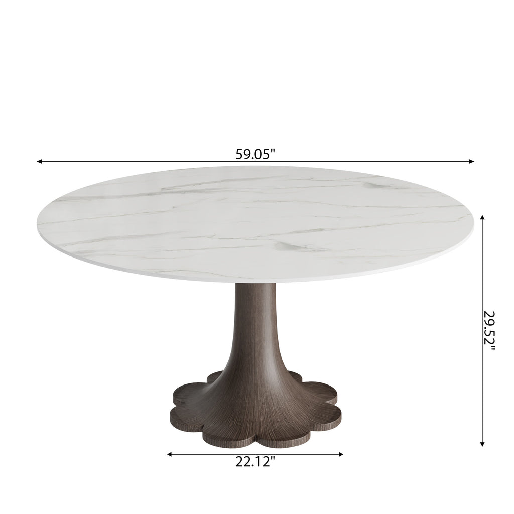 Liora Dark Walnut Round Solid Wood Pedestal Dining Table with Snow White Stone Top - image 7