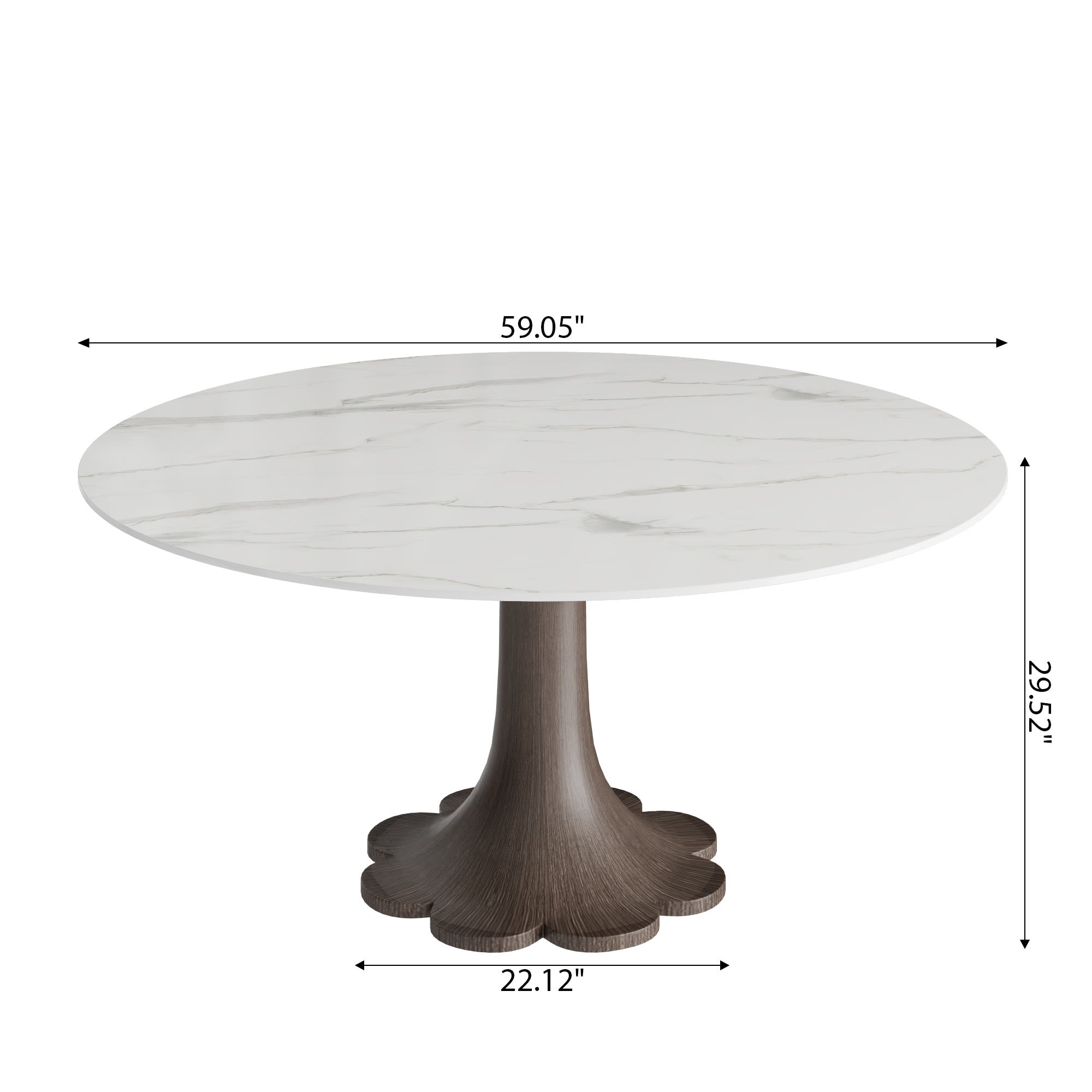 Liora Dark Walnut Round Solid Wood Pedestal Dining Table with Snow White Stone Top - image 7