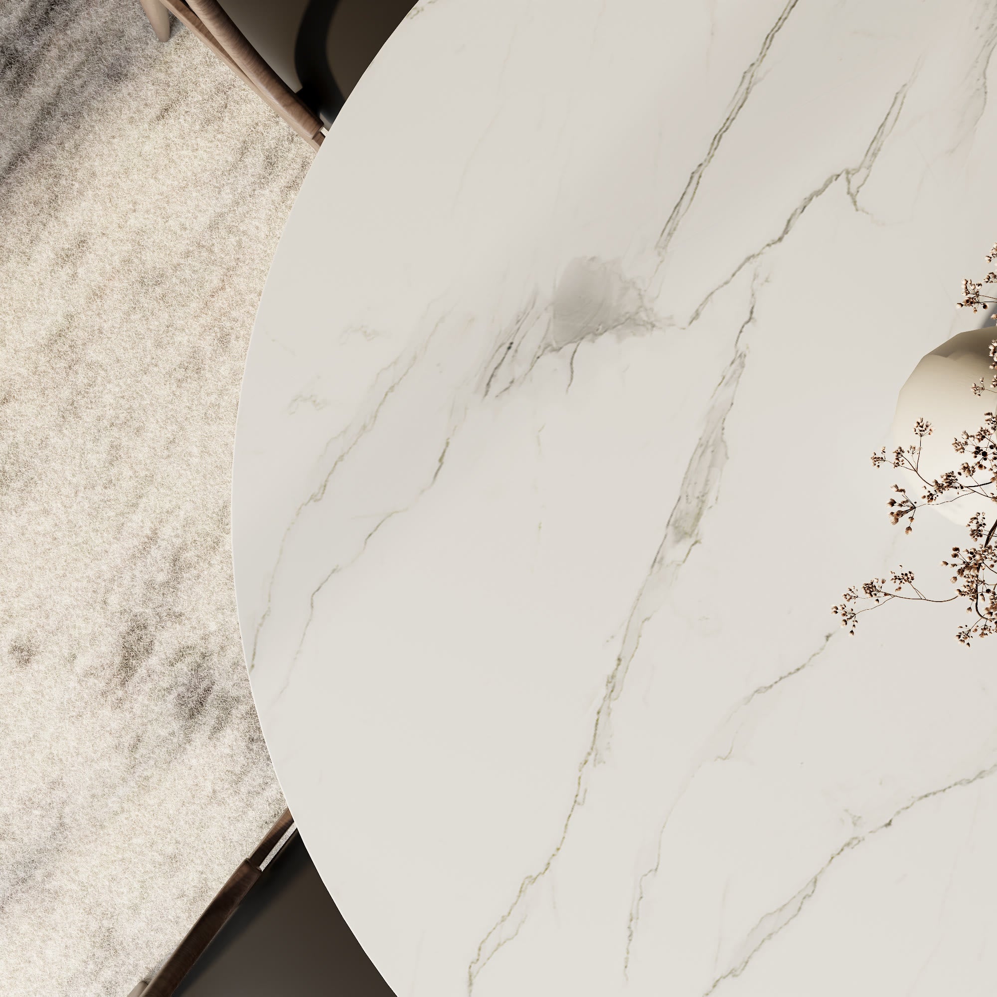 Liora Dark Walnut Round Solid Wood Pedestal Dining Table with Snow White Stone Top - image 8