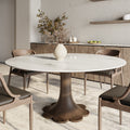 Liora Dark Walnut Round Solid Wood Pedestal Dining Table  - Snowy White - without Lazy Susan - 59" Table - image 0