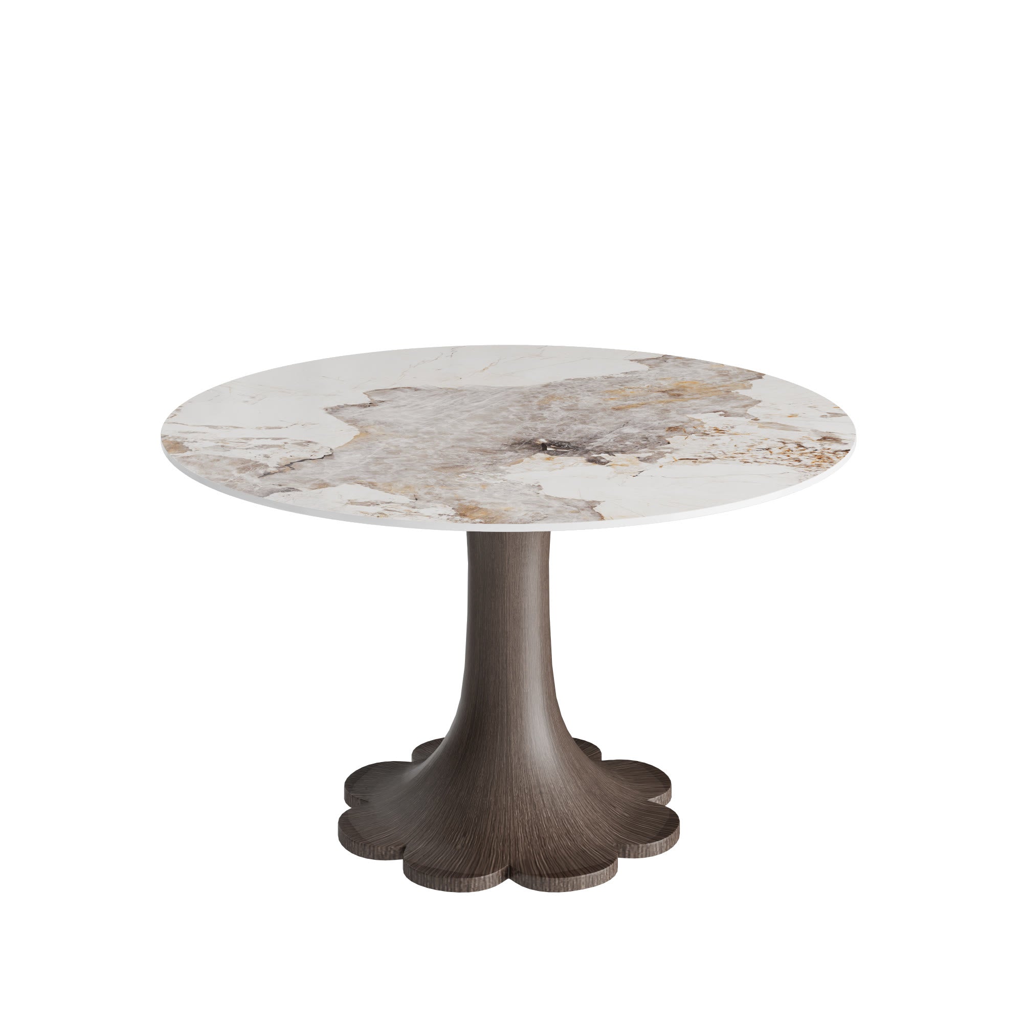 Liora Dark Walnut Round Solid Wood Pedestal Dining Table with Pandora Stone Top - image 1