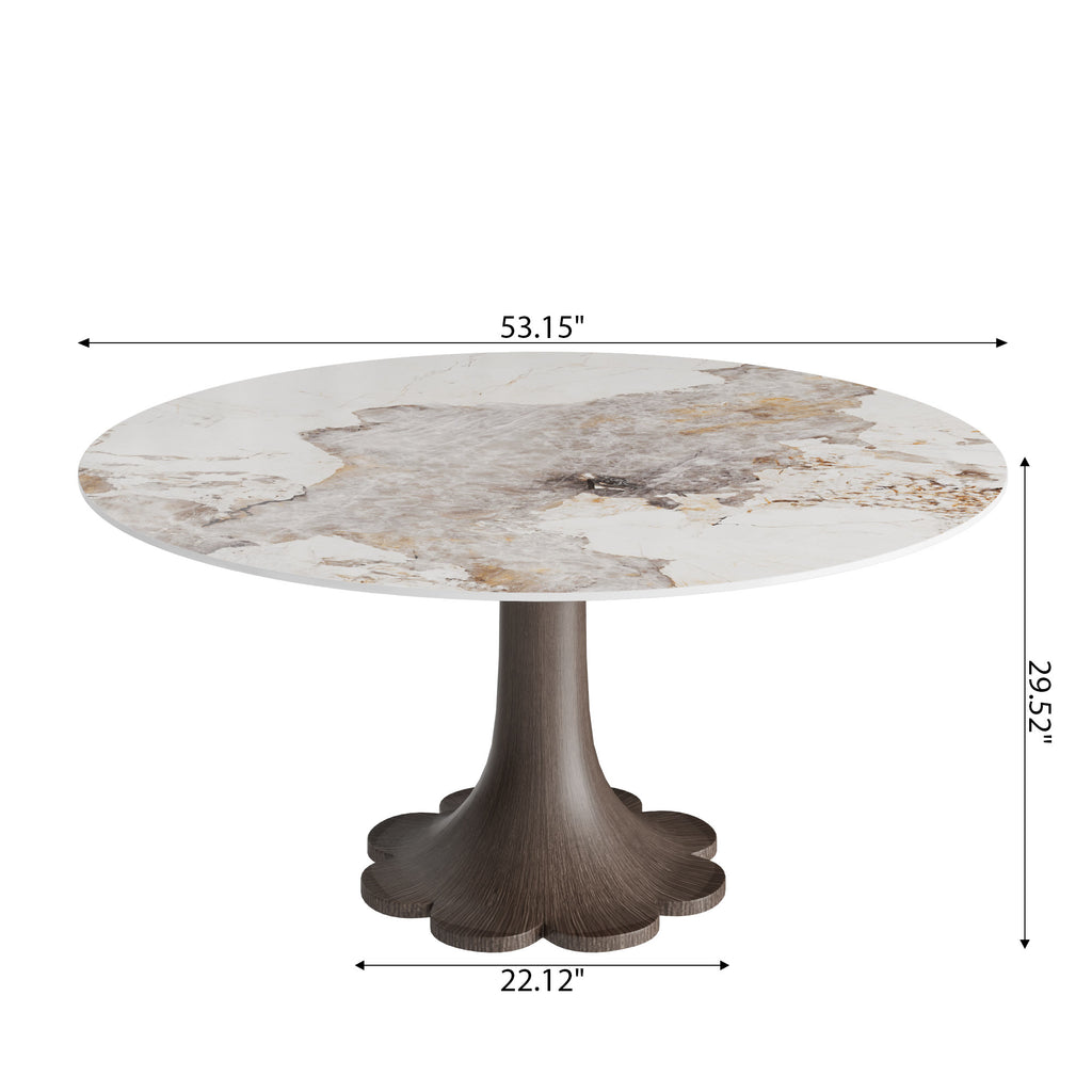 Liora Dark Walnut Round Solid Wood Pedestal Dining Table with Pandora Stone Top - image 6
