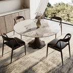 Liora Dark Walnut Round Solid Wood Pedestal Dining Table with Pandora Stone Top - image 4
