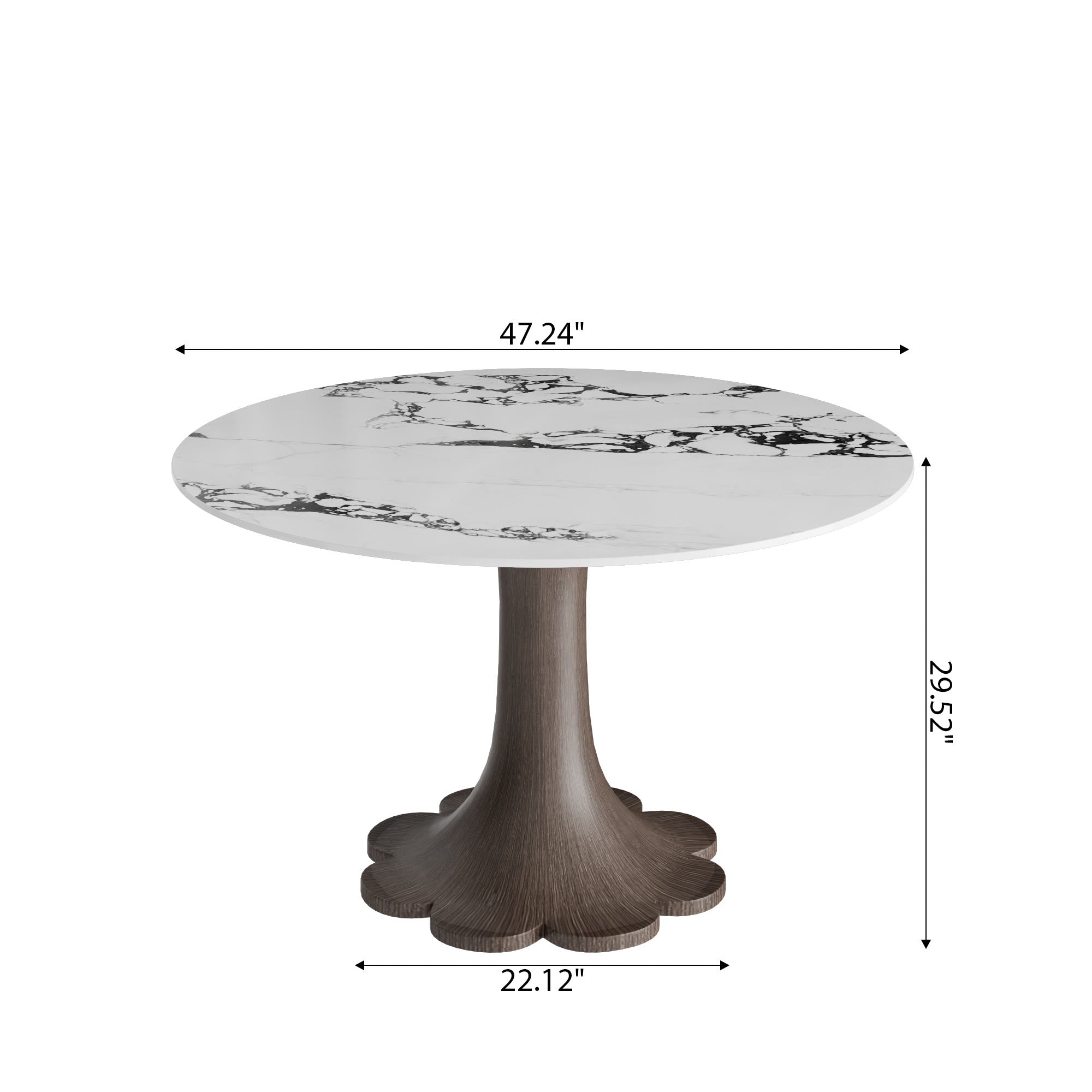 Liora Dark Walnut Solid Wood Pedestal Round Dining Table with Black Vein Stone Top - image 5