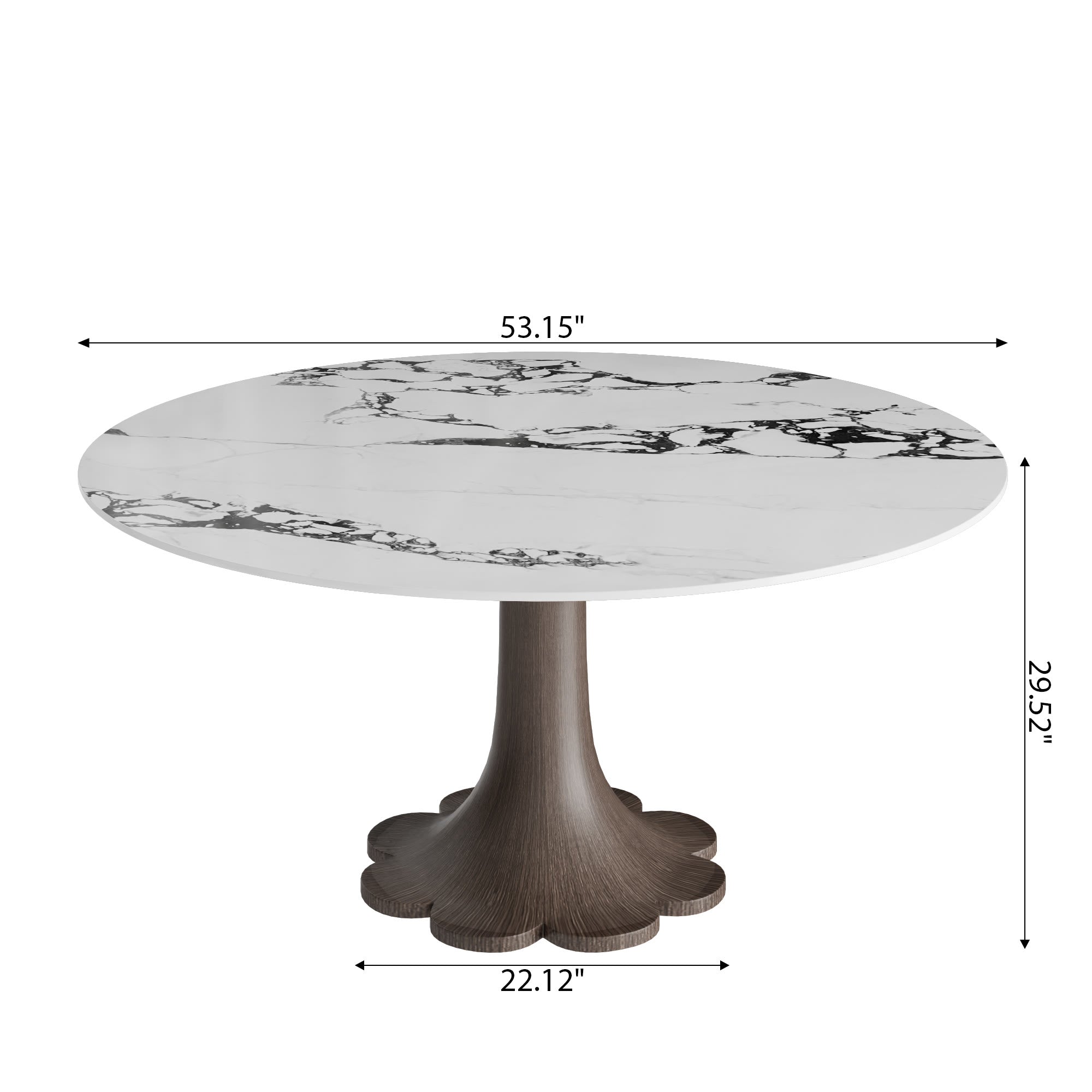 Liora Dark Walnut Solid Wood Pedestal Round Dining Table with Black Vein Stone Top - image 6