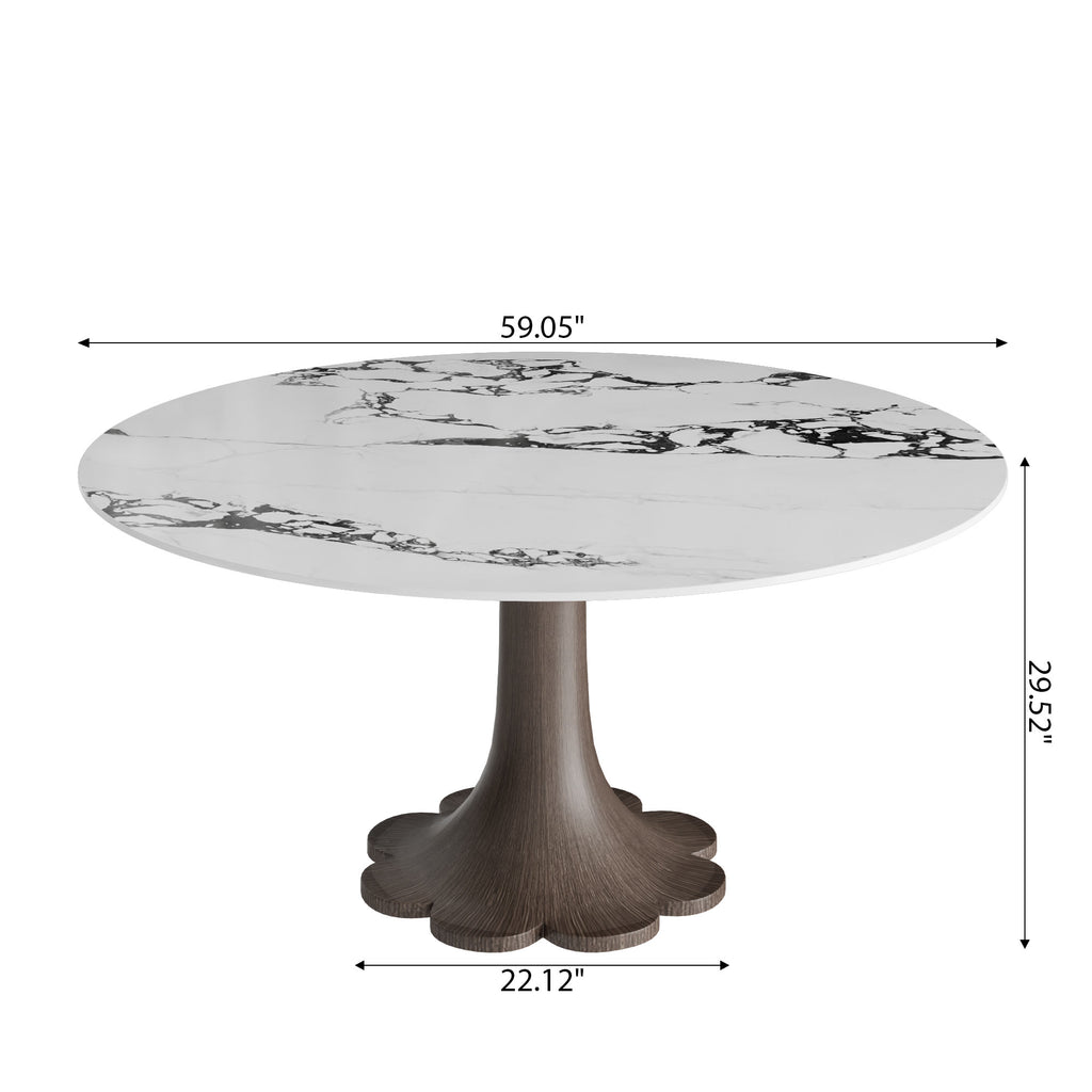 Liora Dark Walnut Solid Wood Pedestal Round Dining Table with Black Vein Stone Top - image 7