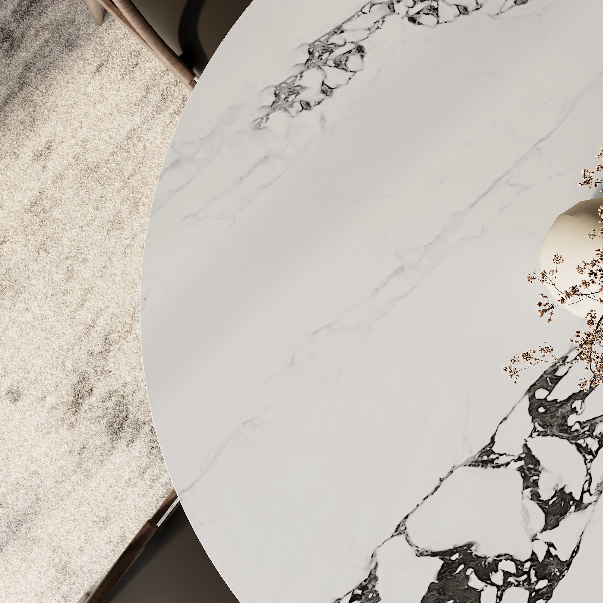 Liora Dark Walnut Solid Wood Pedestal Round Dining Table with Black Vein Stone Top - image 8