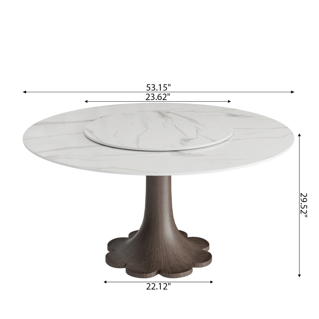 Liora Dark Walnut Solid Wood Pedestal Round Dining Table with Snow White Stone Top and Matching Removable Lazy Susan - image 5