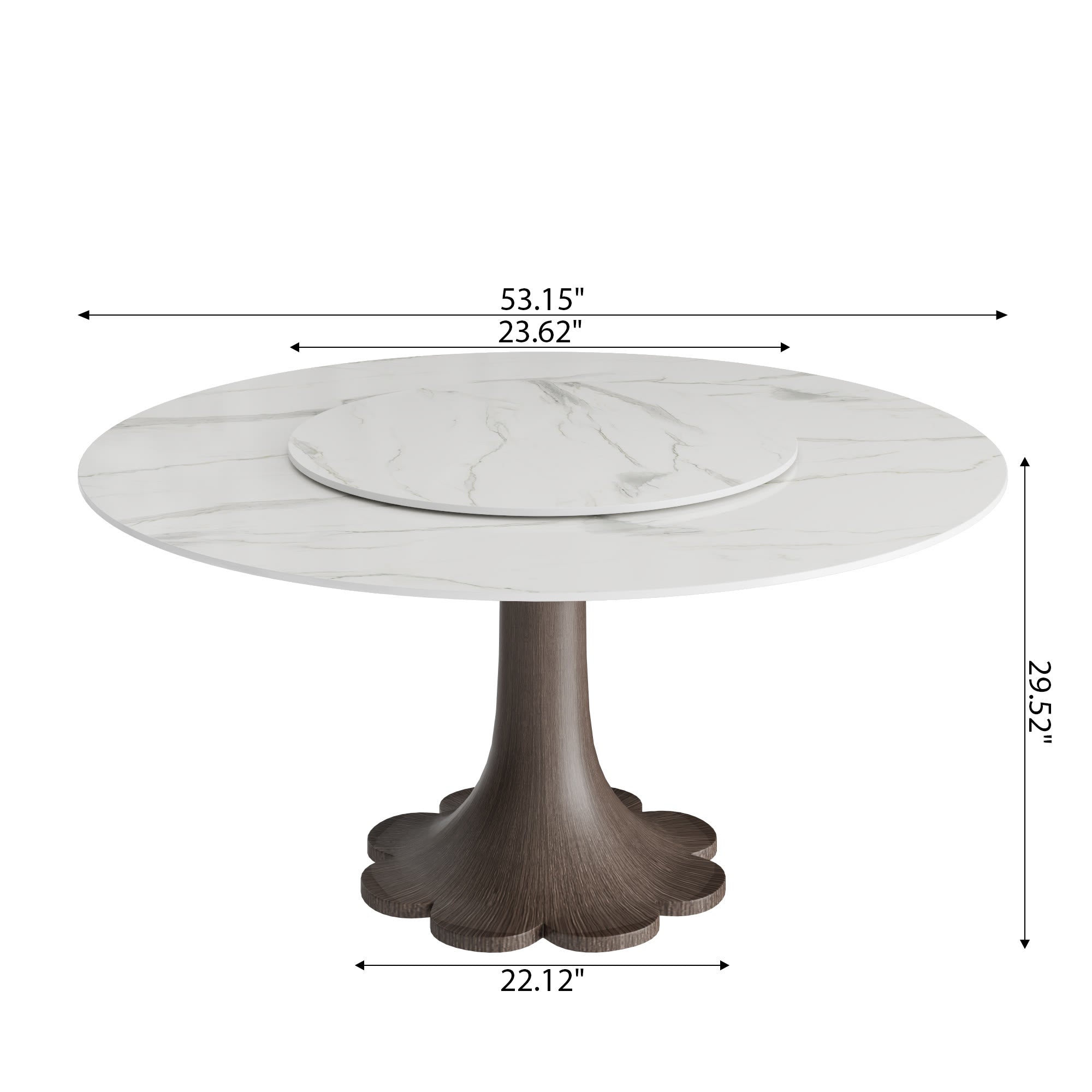 Liora Dark Walnut Solid Wood Pedestal Round Dining Table with Snow White Stone Top and Matching Removable Lazy Susan - image 5