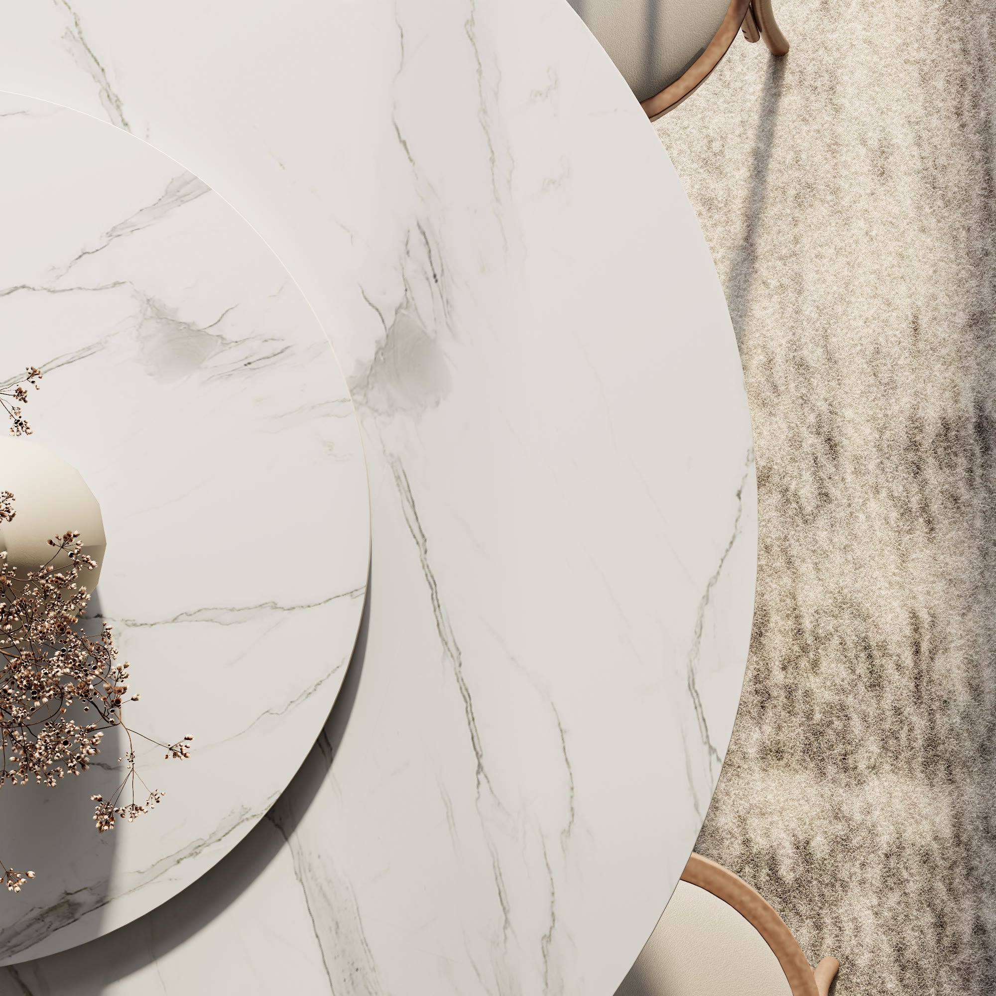 Liora Dark Walnut Solid Wood Pedestal Round Dining Table with Snow White Stone Top and Matching Removable Lazy Susan - image 7