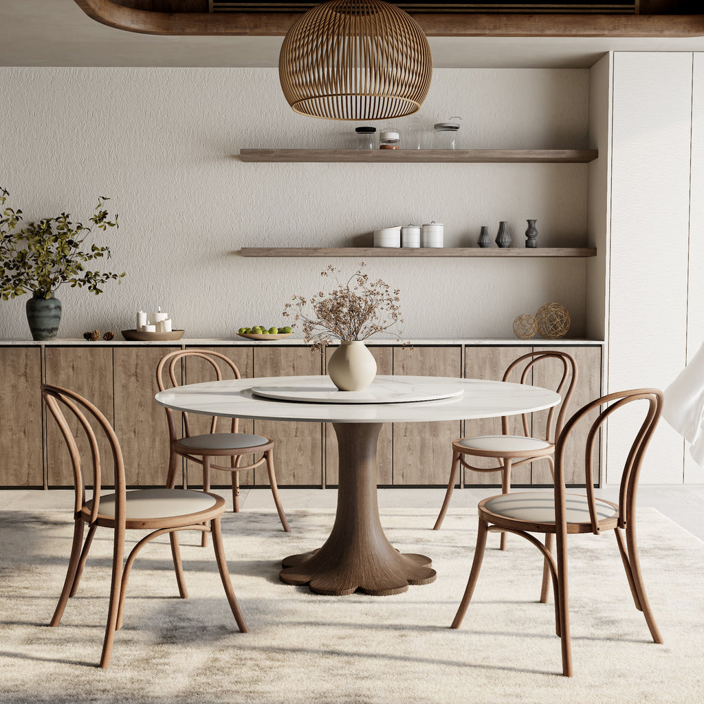 Liora Dark Walnut Solid Wood Pedestal Round Dining Table with Snow White Stone Top and Matching Removable Lazy Susan - image 3