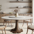 Liora Dark Walnut Solid Wood Pedestal Round Dining Table with Snow White Stone Top and Matching Removable Lazy Susan - 59.05'' W X 59.05'' D X 29.53'' H - image 0