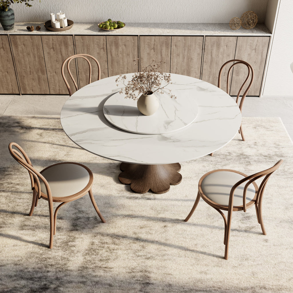 Liora Dark Walnut Solid Wood Pedestal Round Dining Table with Snow White Stone Top and Matching Removable Lazy Susan - image 4