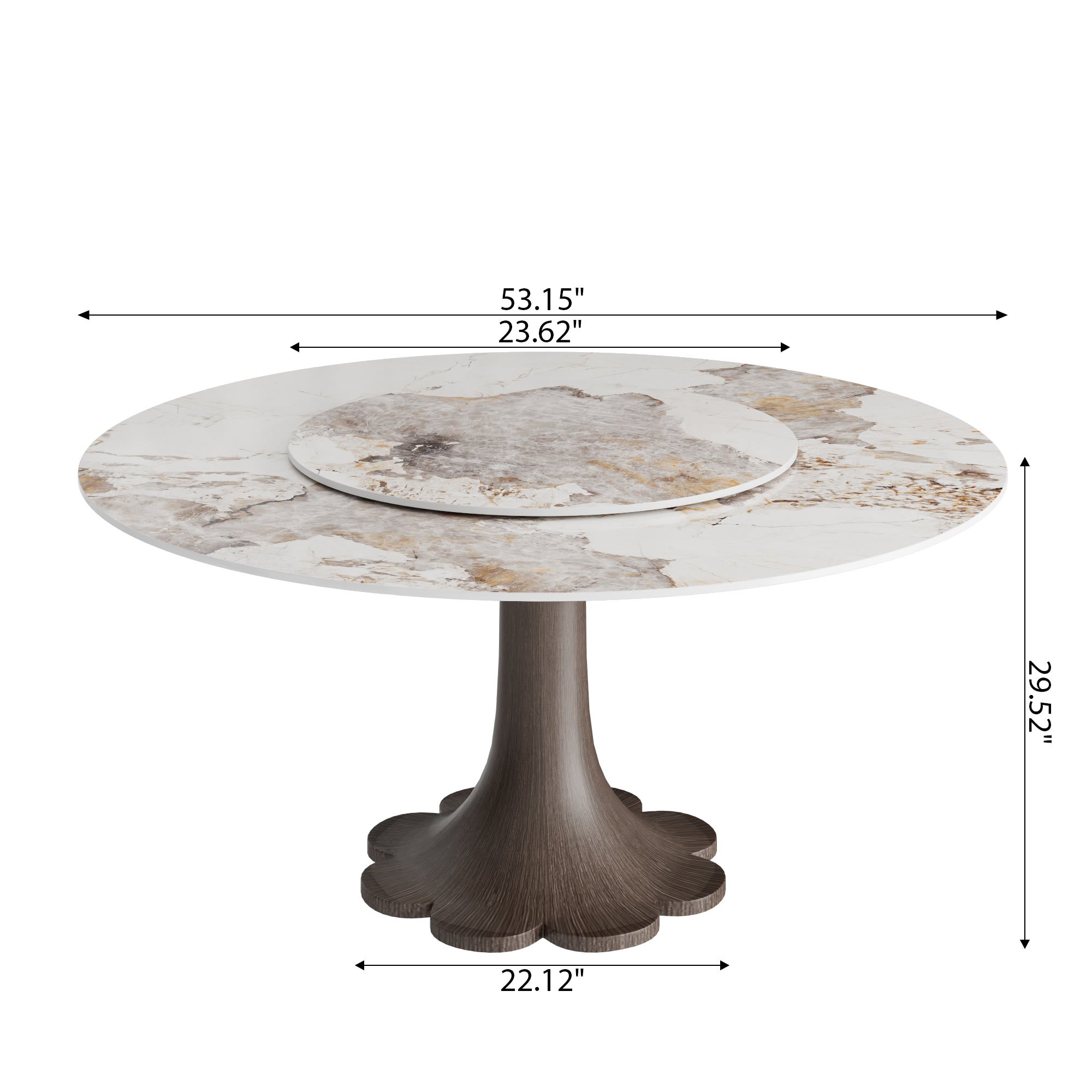 Liora Dark Walnut Round Solid Wood Pedestal Dining Table with Pandora Stone Top and Matching Removable Lazy Susan - image 5