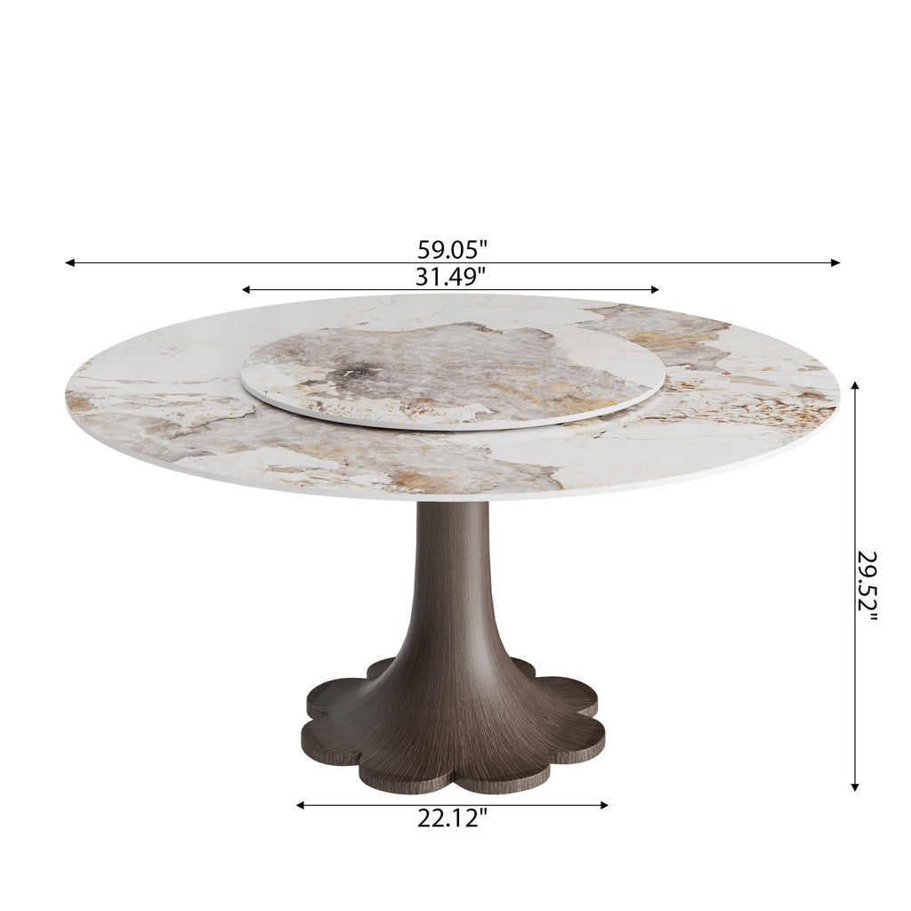 Liora Dark Walnut Round Solid Wood Pedestal Dining Table with Pandora Stone Top and Matching Removable Lazy Susan - image 6