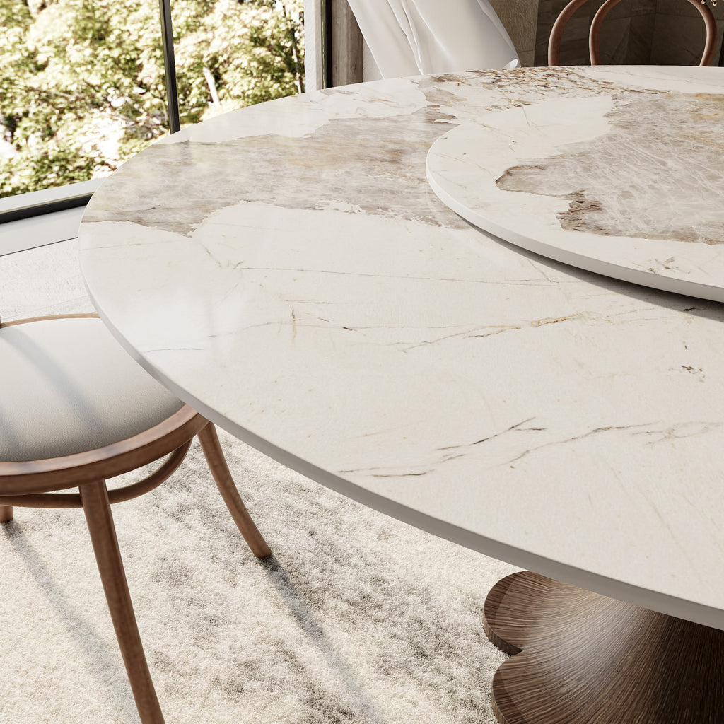 Liora Dark Walnut Round Solid Wood Pedestal Dining Table with Pandora Stone Top and Matching Removable Lazy Susan - image 2