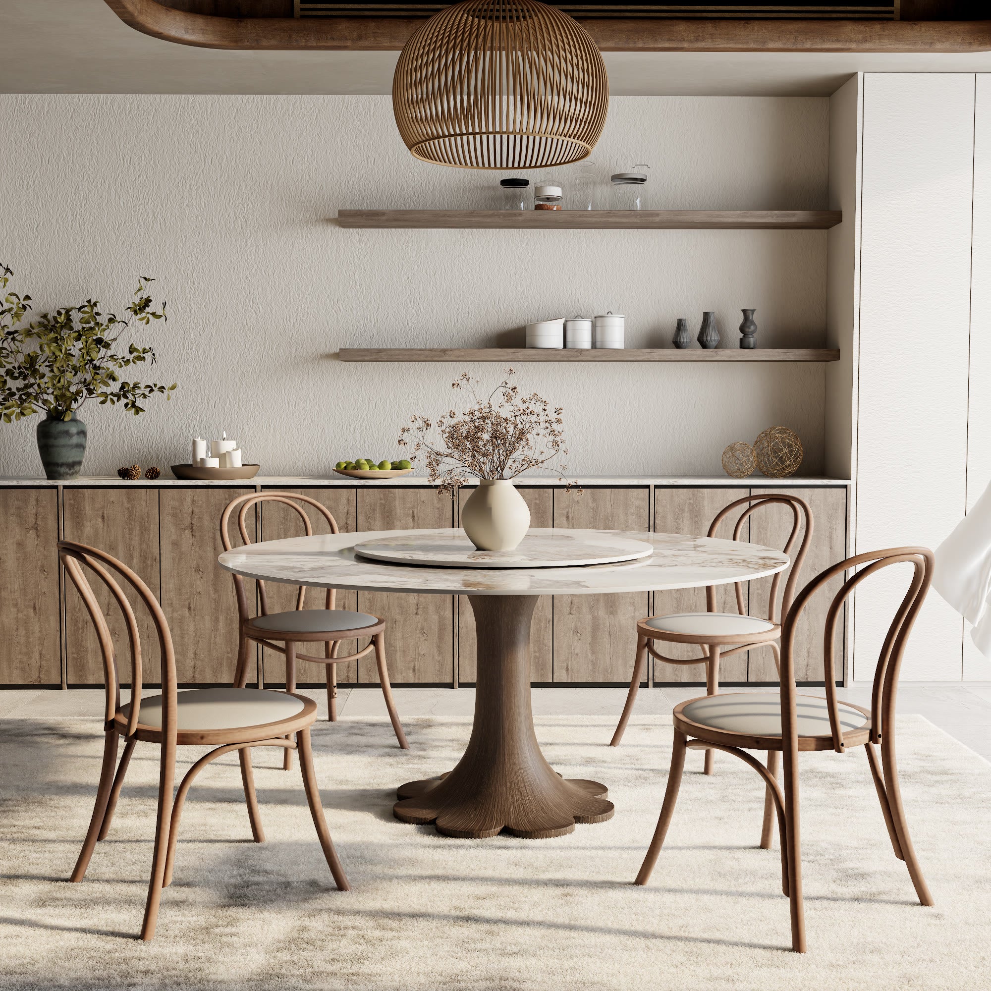 Liora Dark Walnut Round Solid Wood Pedestal Dining Table with Pandora Stone Top and Matching Removable Lazy Susan - image 3