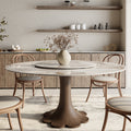 Liora Dark Walnut Round Solid Wood Pedestal Dining Table with Pandora Stone Top and Matching Removable Lazy Susan - 59.05'' W X 59.05'' D X 29.53'' H - image 0