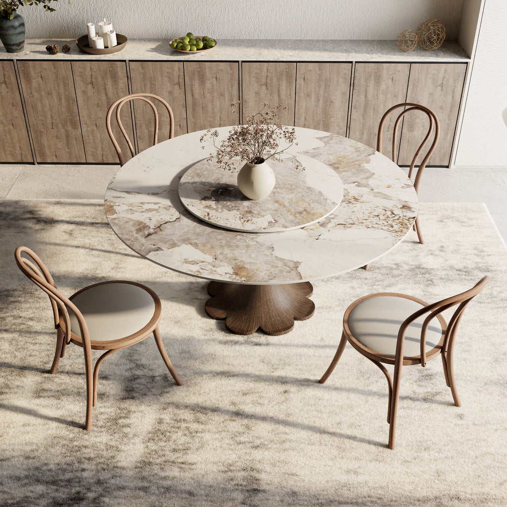 Liora Dark Walnut Round Solid Wood Pedestal Dining Table with Pandora Stone Top and Matching Removable Lazy Susan - image 4