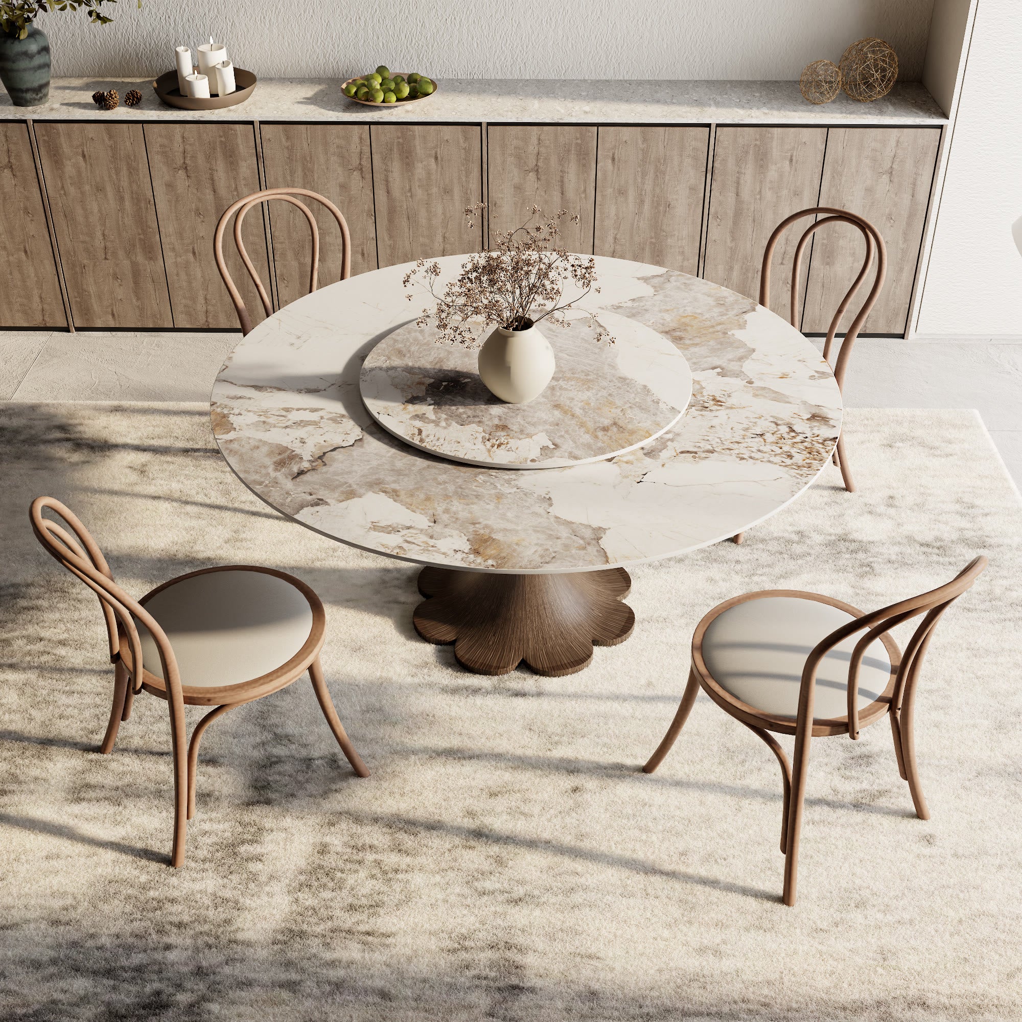 Liora Dark Walnut Round Solid Wood Pedestal Dining Table with Pandora Stone Top and Matching Removable Lazy Susan - image 4