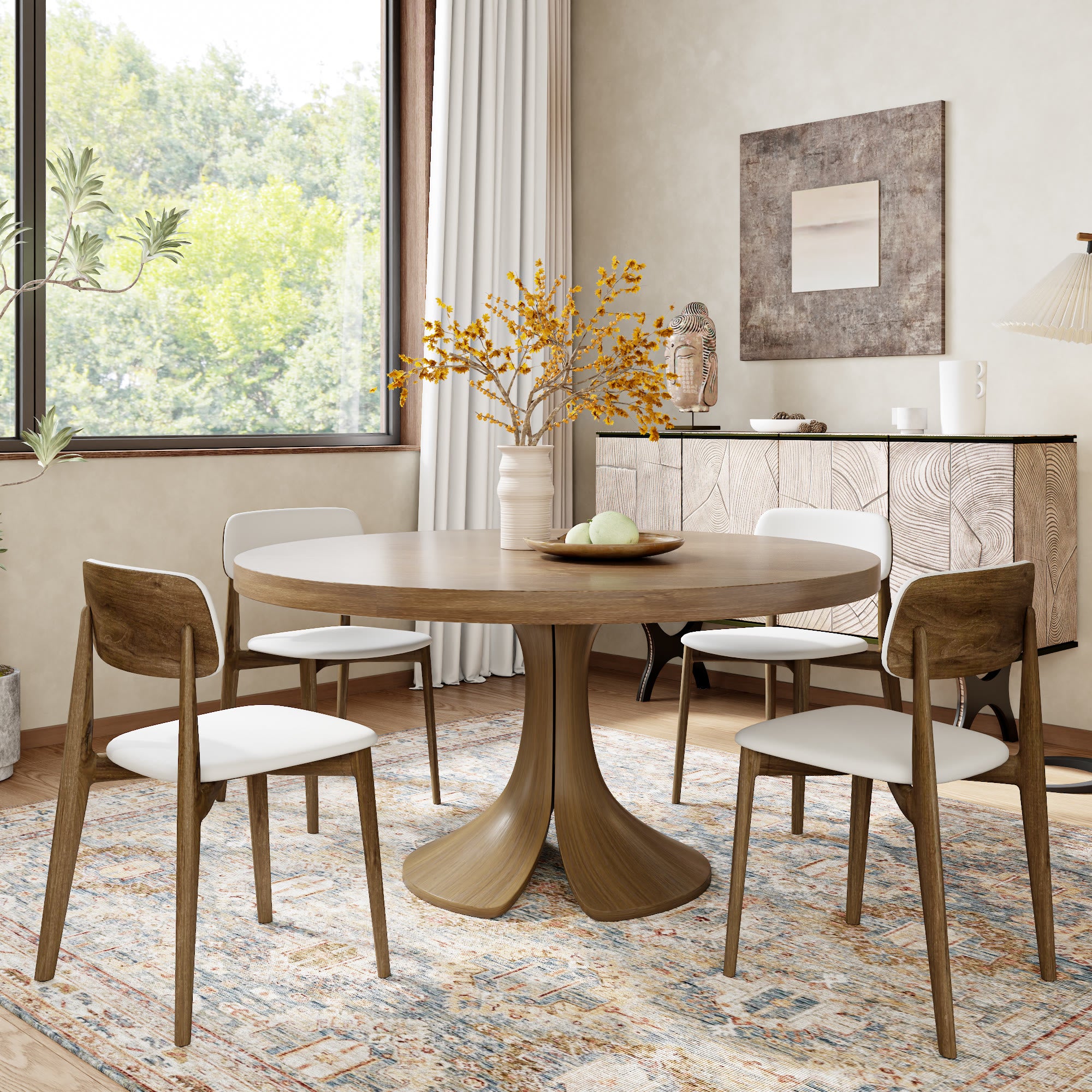 Calyx Dark Walnut Round Solid Wood Pedestal Dining Table with Solid Wood Top - image 4