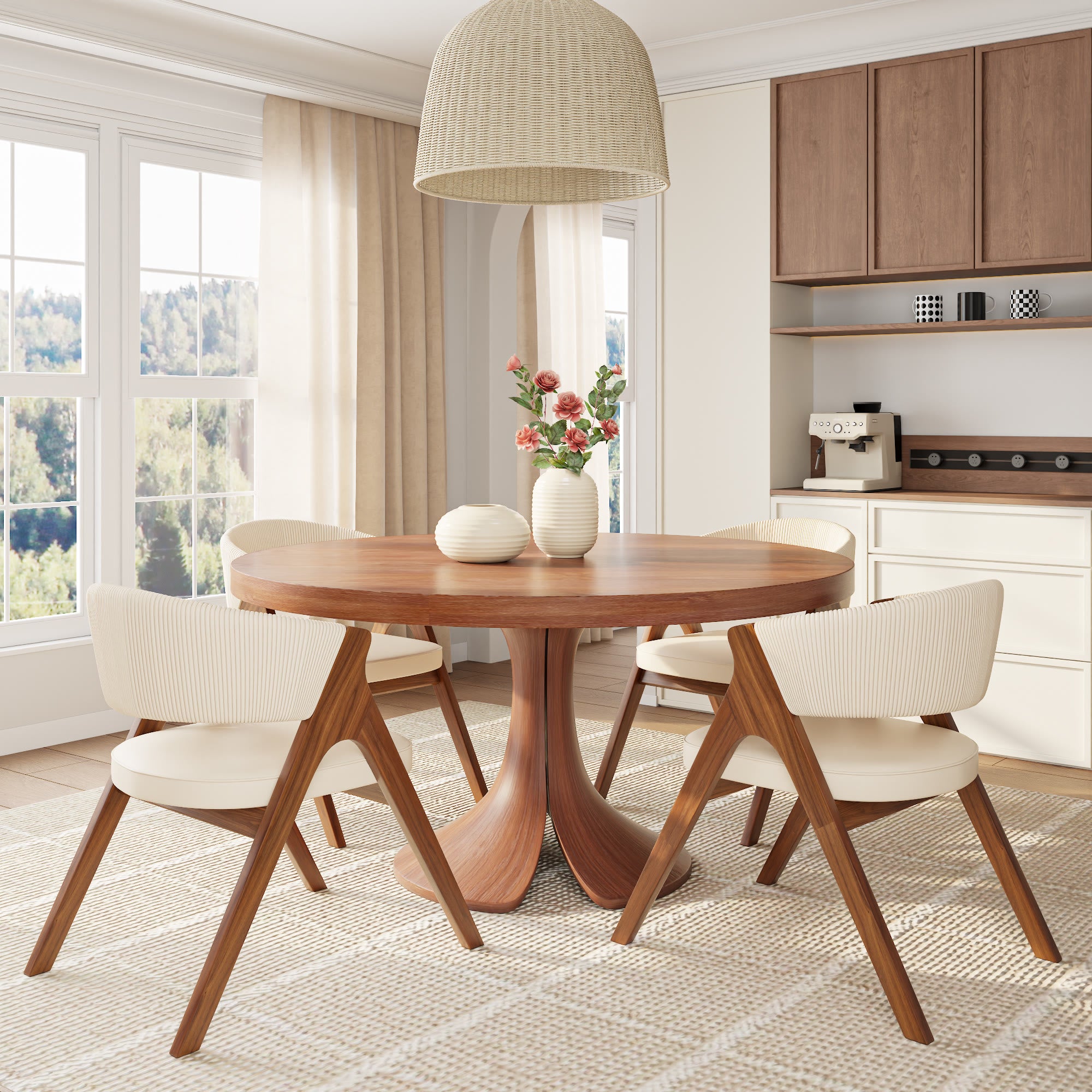 Calyx Red Walnut Round Solid Wood Pedestal Dining Table with Solid Wood Top - image 4