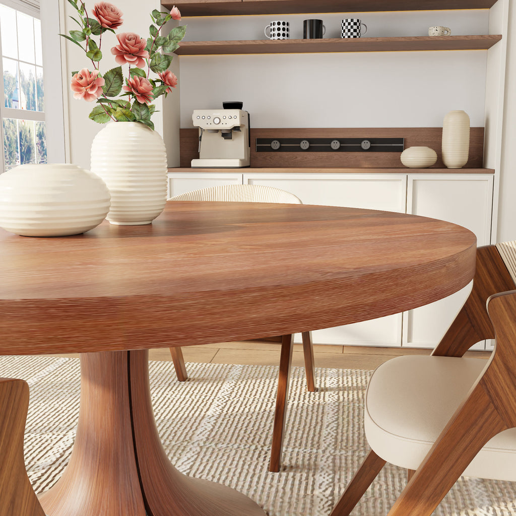 Calyx Red Walnut Round Solid Wood Pedestal Dining Table with Solid Wood Top - image 3