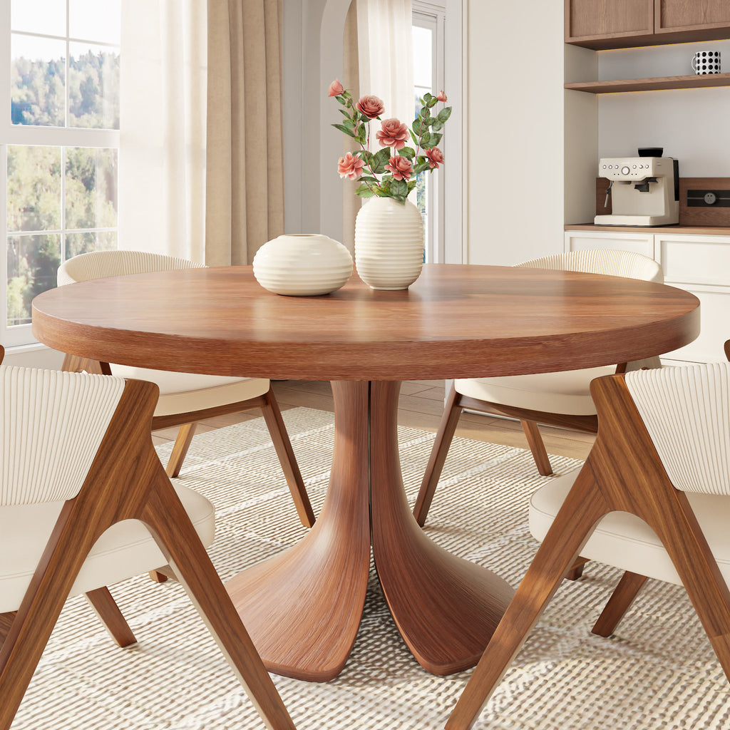 Calyx Red Walnut Round Solid Wood Pedestal Dining Table with Solid Wood Top - 59.05'' W X 59.05'' D X 29.53'' H - image 0
