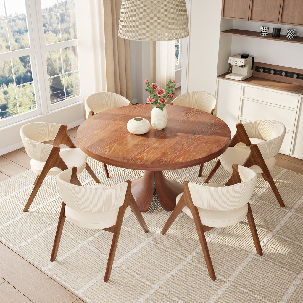 Calyx Red Walnut Round Solid Wood Pedestal Dining Table with Solid Wood Top - image 5