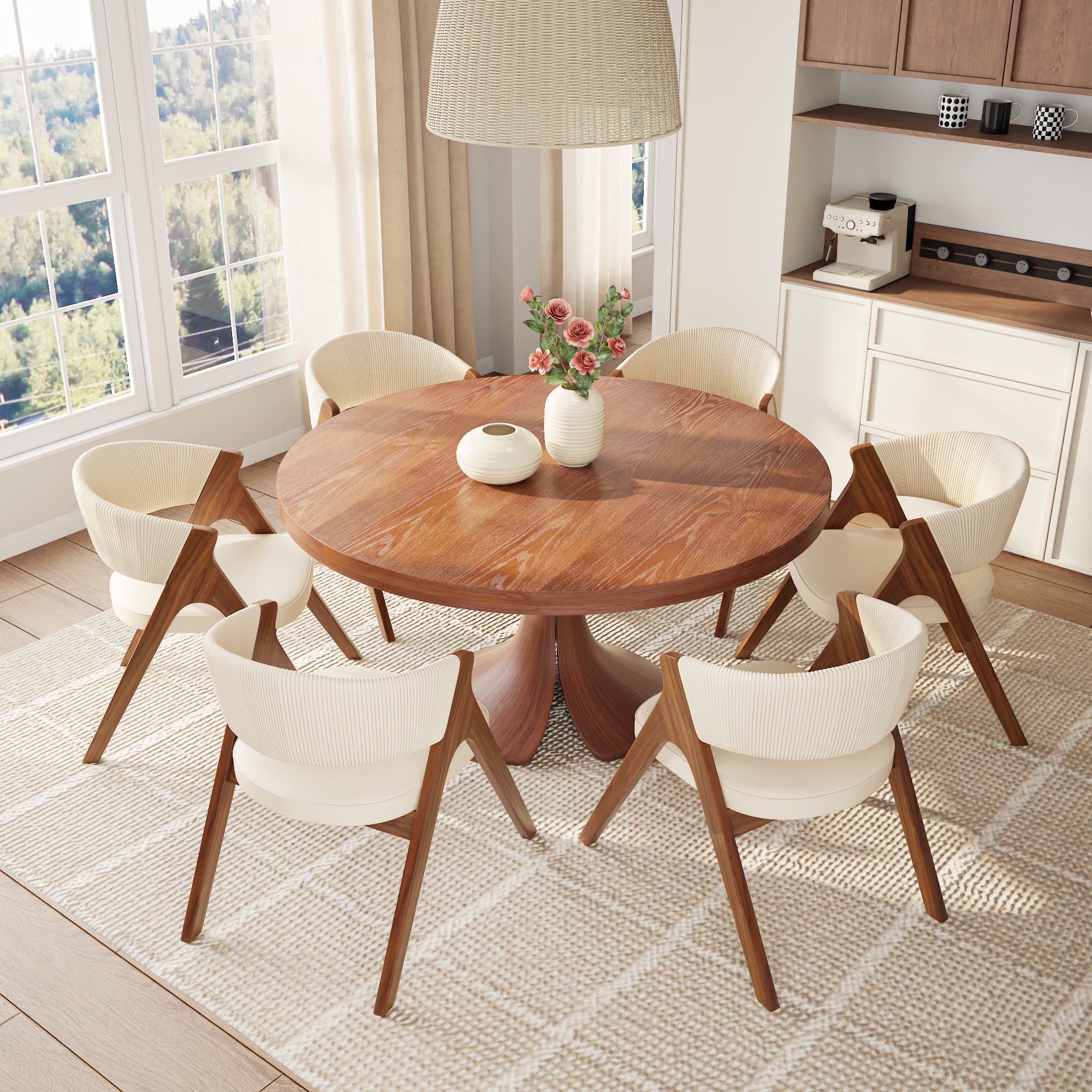 Calyx Red Walnut Round Solid Wood Pedestal Dining Table with Solid Wood Top - image 5