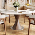 Verona Dark Walnut Solid Wood Pedestal Dining Table with Snow White Stone Top - 59.05'' W X 59.05'' D X 29.53'' H - image 0