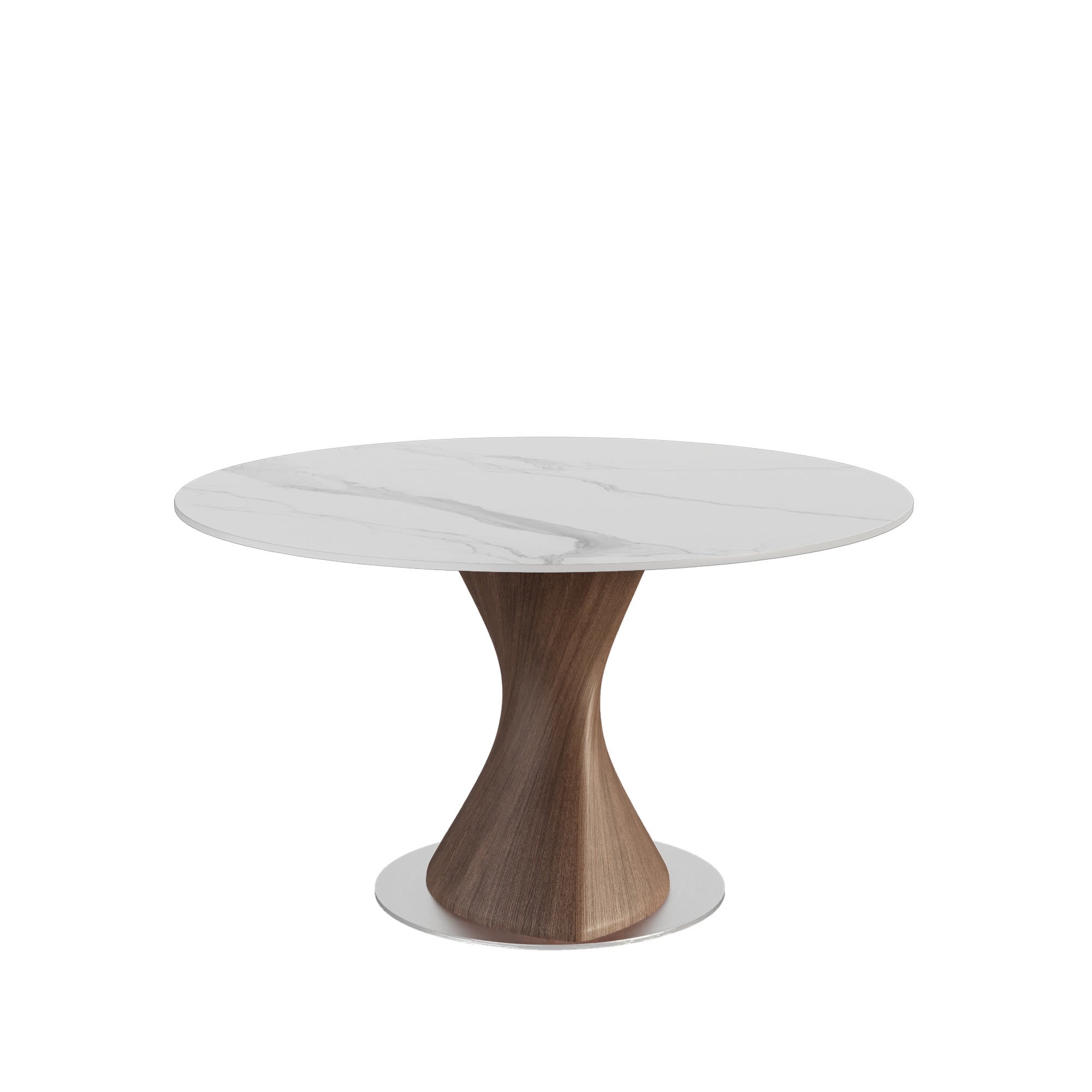 Verona Dark Walnut Solid Wood Pedestal Dining Table with Snow White Stone Top - image 1