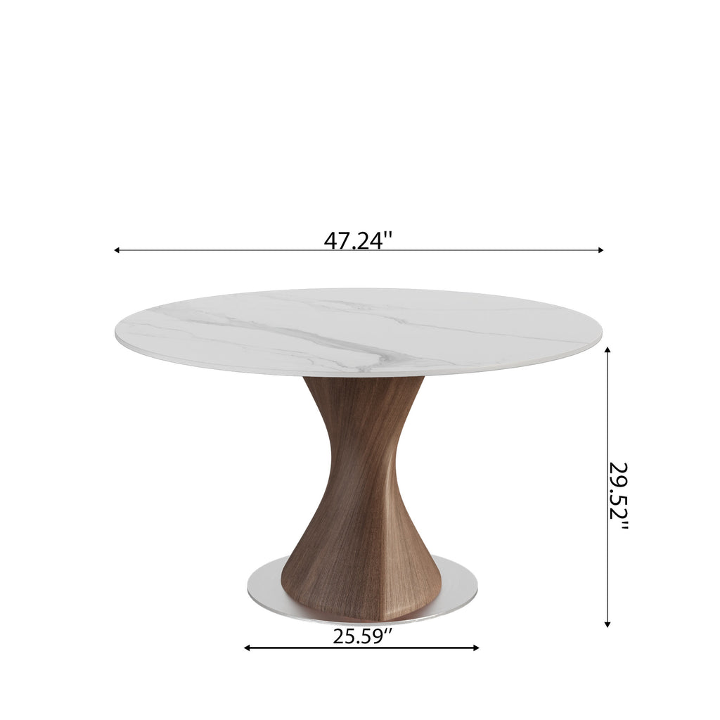 Verona Dark Walnut Solid Wood Pedestal Dining Table with Snow White Stone Top - image 6