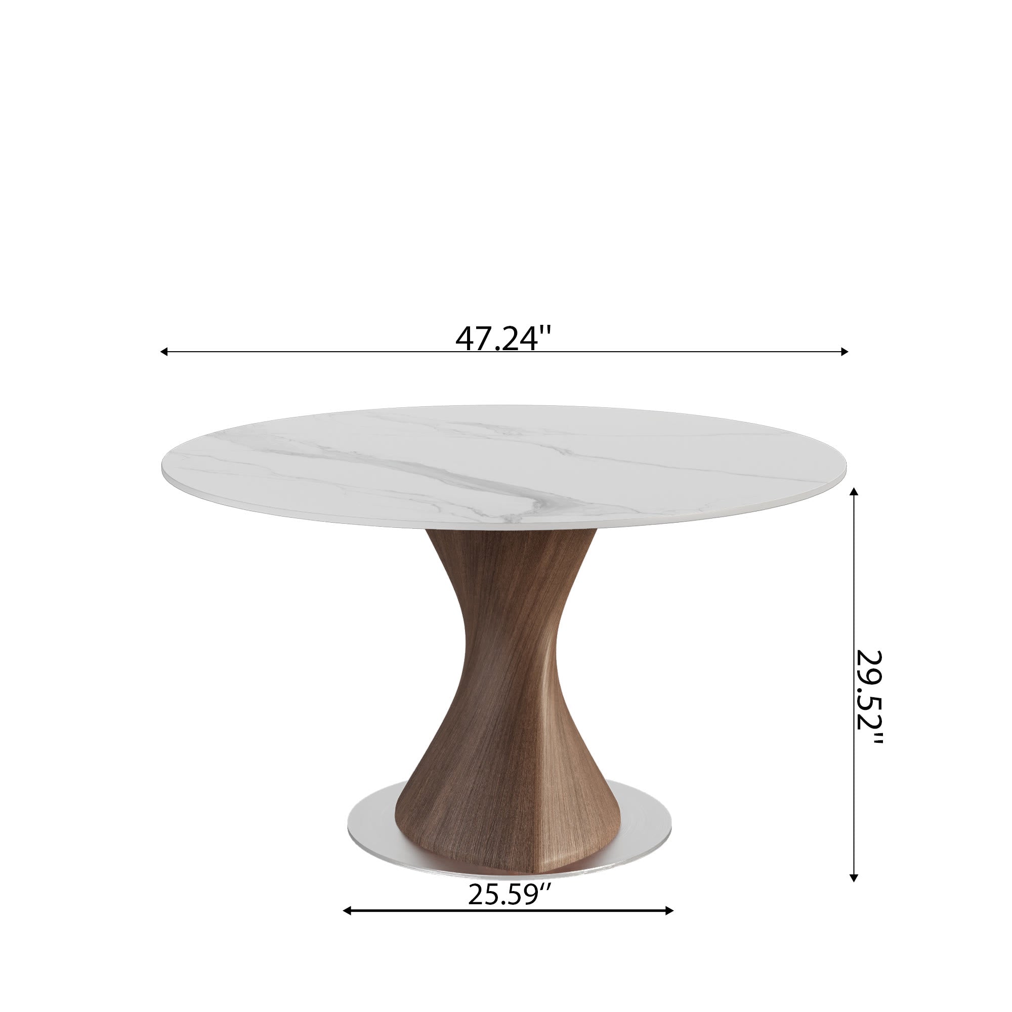 Verona Dark Walnut Solid Wood Pedestal Dining Table with Snow White Stone Top - image 6