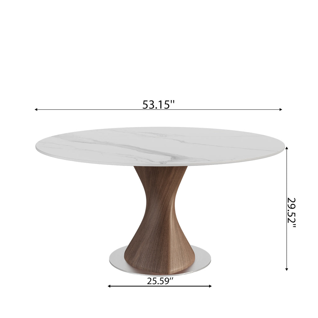 Verona Dark Walnut Solid Wood Pedestal Dining Table with Snow White Stone Top - image 7