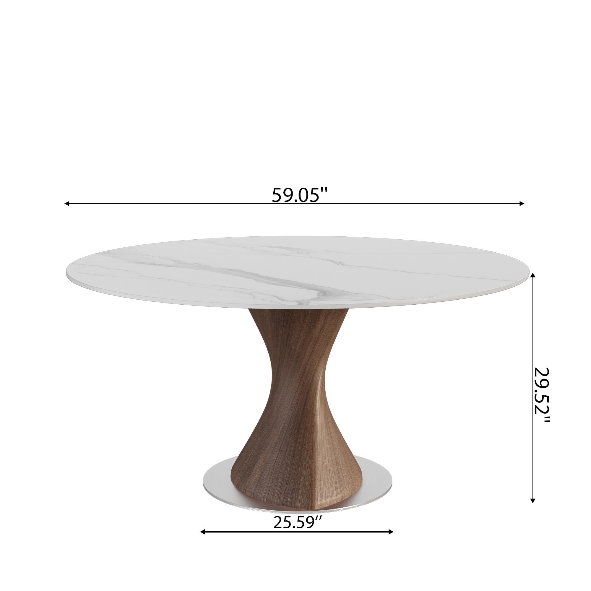 Verona Dark Walnut Solid Wood Pedestal Dining Table with Snow White Stone Top - image 8