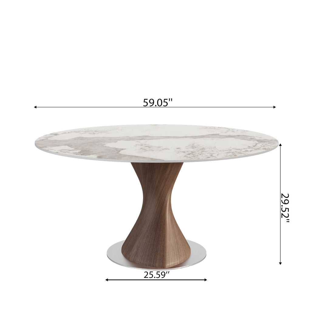 Verona Dark Walnut Solid Wood Pedestal Dining Table with Pandora Stone Top - image 8