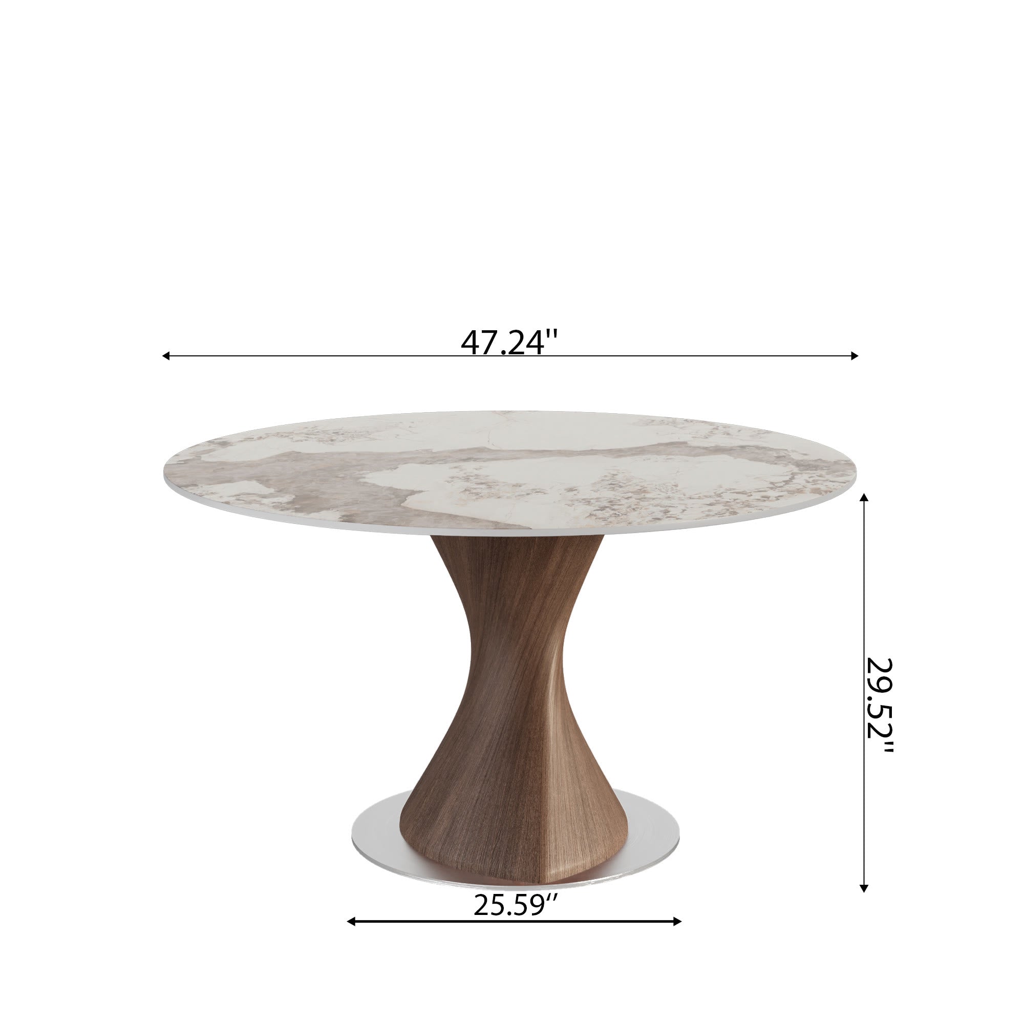 Verona Dark Walnut Solid Wood Pedestal Dining Table with Pandora Stone Top - image 6