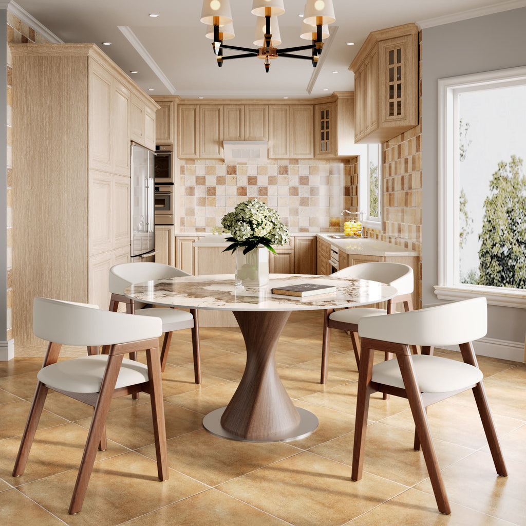 Verona Dark Walnut Solid Wood Pedestal Dining Table with Pandora Stone Top - image 3
