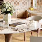 Verona Dark Walnut Solid Wood Pedestal Dining Table with Pandora Stone Top - image 9